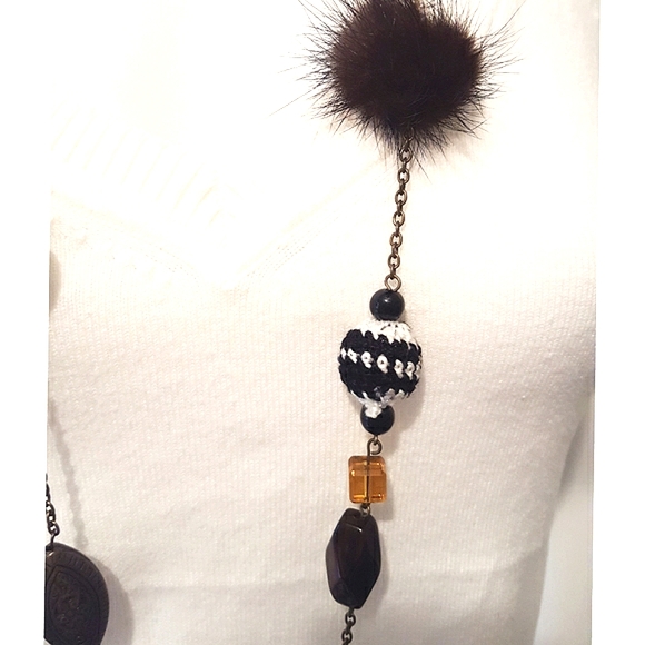 Y2K-90's💛Long Necklace| Brown-Brass  Beads|Fur☆Knit☆Metal - Picture 4 of 5